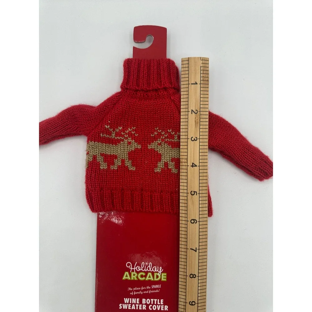 Holiday Arcade Wine Bottle Sweater Cover OS Red NEW Reindeer Christmas Decor